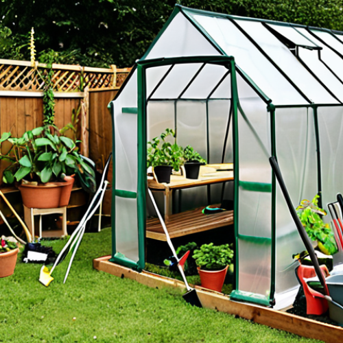 **Image Prompt:** A frustrated gardener struggling to assemble a pop-up greenhouse, surrounded by tangled poles and confusing instructions. The scene is set in a typical backyard garden with various plants and gardening tools scattered around. Focus on the humor and relatability of the assembly process.