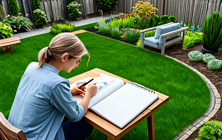 Garden Planning**

A person with a notebook, sketching a garden layout, surrounded by various plants in a backyard setting, fully clothed, appropriate attire, safe for work, perfect anatomy, natural proportions, family-friendly, professional illustration.

**