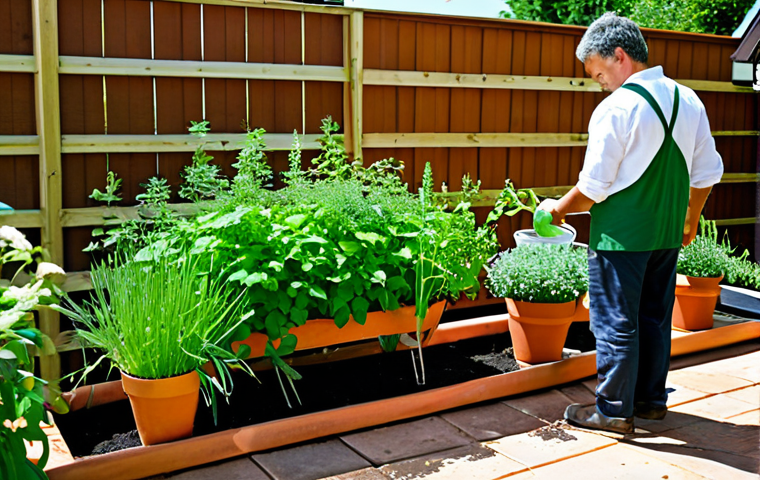 텃밭에서 키우기 쉬운 작물 - Thriving Herb Garden**
"A vibrant and healthy herb garden overflowing with basil, mint, and chives ...