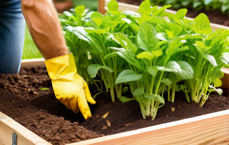 텃밭 친환경 잡초 제거 방법 - Prompt 1: Lush Garden Bed with Organic Mulch**