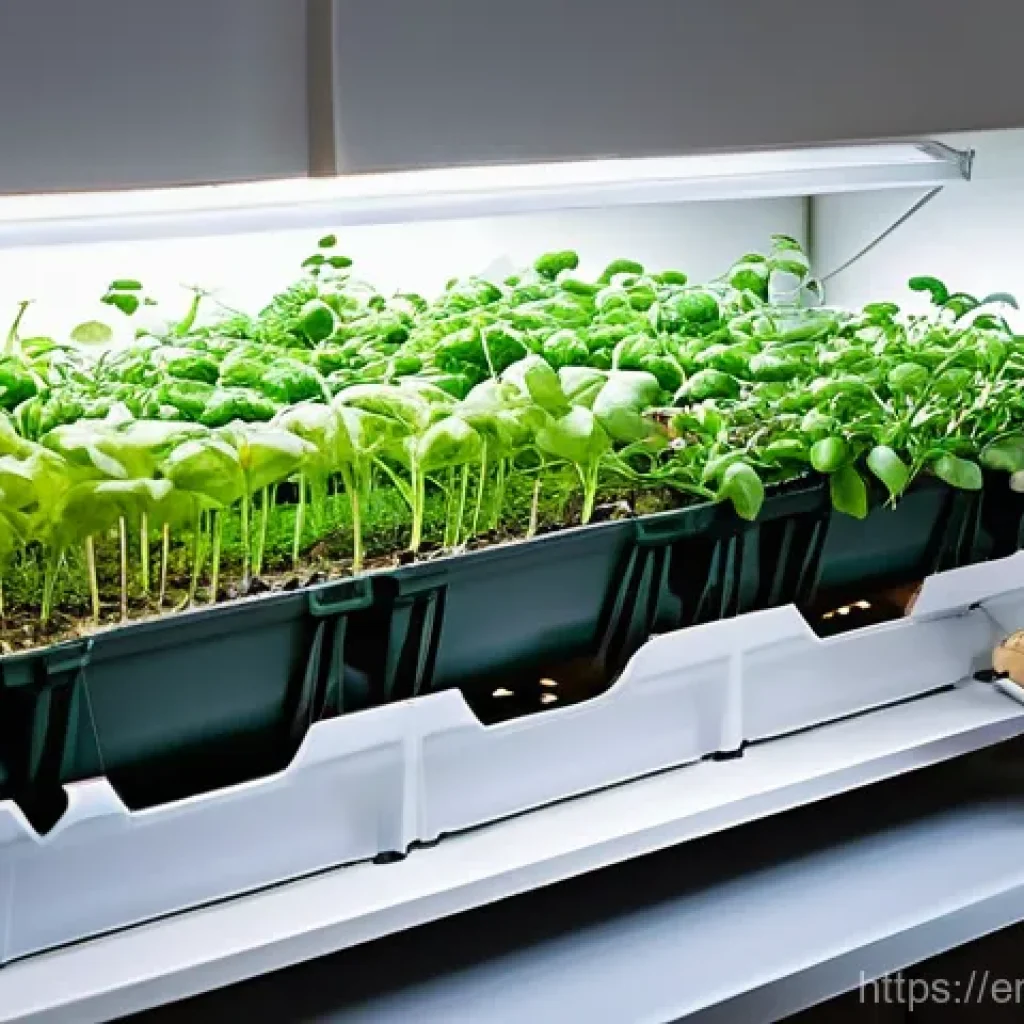 텃밭 작물별 파종 시기 - **Prompt:** A cozy and well-organized indoor seed-starting station in a home. Bright, full-spectrum ...
