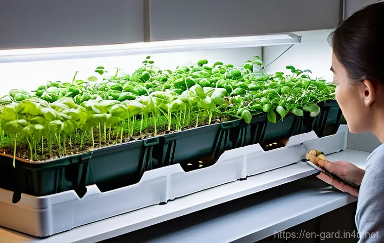 텃밭 작물별 파종 시기 - **Prompt:** A cozy and well-organized indoor seed-starting station in a home. Bright, full-spectrum ...