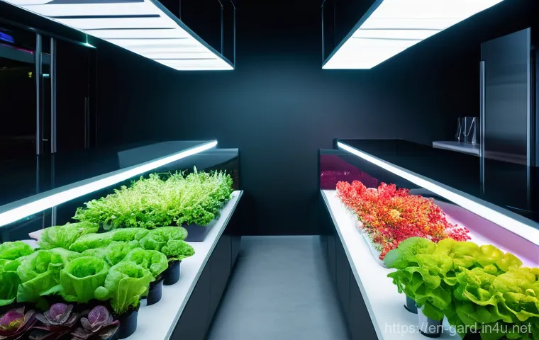 텃밭 실내 LED 식물등 추천 - Prompt 1: Urban Indoor Garden with Advanced LED Lighting**