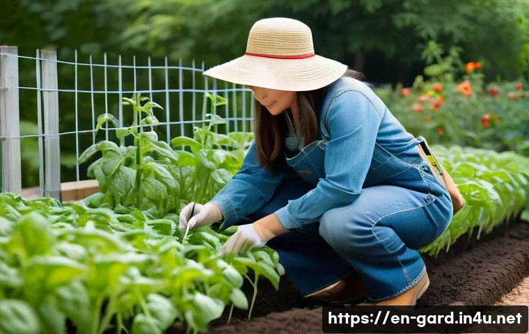 텃밭 작물별 최적 온도 및 습도 - **Prompt**: A vibrant, diverse home garden scene captured on a pleasant, sunny day. On one side, rob...