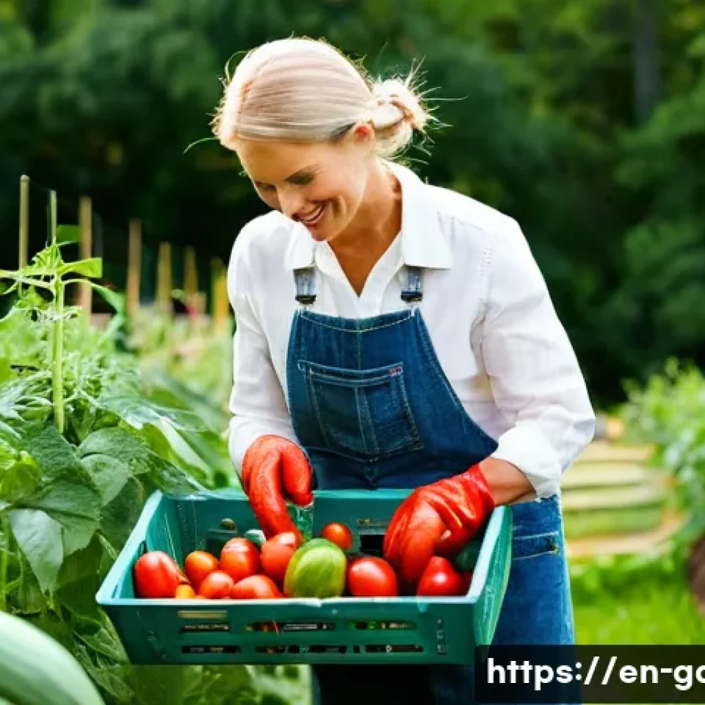 텃밭 농업과 로컬푸드 운동 - **Prompt 1: The Joy of a Homegrown Harvest**
A clear, bright photograph capturing an adult woman...