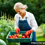 Home 22 텃밭 농업과 로컬푸드 운동 - **Prompt 1: The Joy of a Homegrown Harvest**
A clear, bright photograph capturing an adult woman...